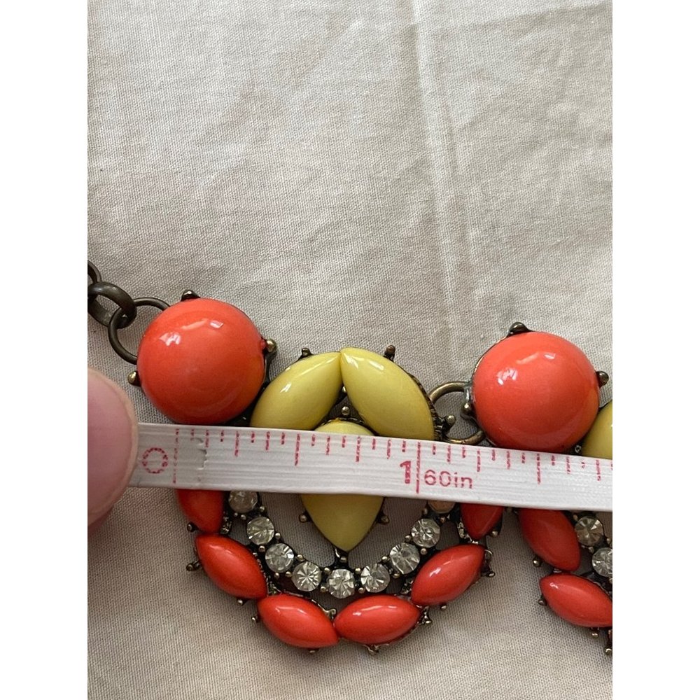 Vintage Coral / Pale Yellow Faux Gem and Rhinestone Bling Statement Necklace - Picture 11 of 12